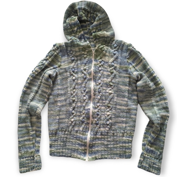 HANDKNIT Cardigan Sweater with Zip Front and Hood Size M - Picture 1 of 7